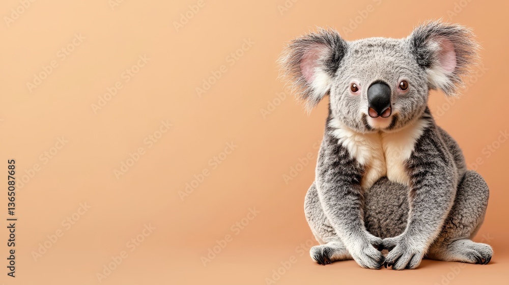 Fototapeta premium Cute Koala Bear Sitting on Orange Background with Friendly Expression