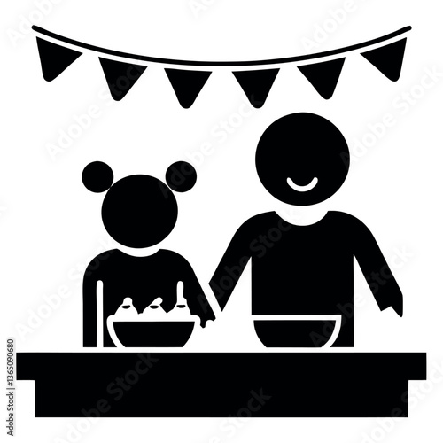 Kitchen Cooking Scene with Mother and Child, Making a Meal in the Kitchen with Joyful Smiles Mothers Day Background