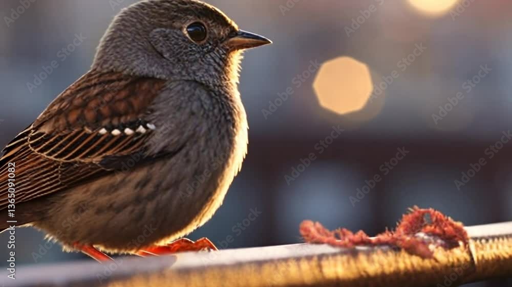 Kleiner Vogel sitzt auf Ast im Abendlicht
