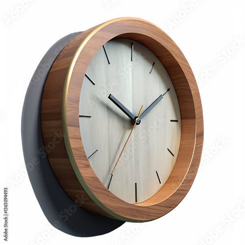 Wallpaper Mural A 3D render of a modern wall clock with a wooden frame, isolated
 Torontodigital.ca