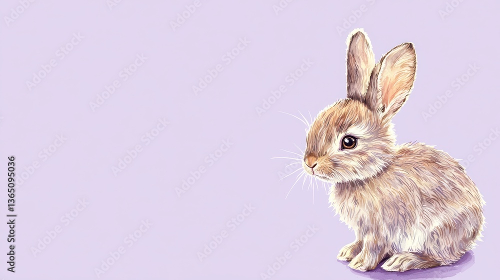 Fototapeta premium Cute fluffy rabbit illustration on a soft purple background