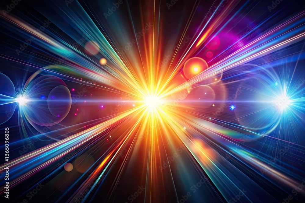Fototapeta premium Isolated light effects: long exposure bokeh, starburst flare overlay, perfect for photo editing and design.