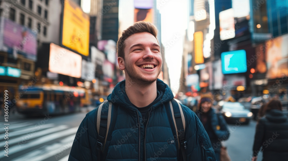 A happy man traveling alone in America A happy man traveling alone in America