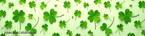 Seamless pattern of clover leaves on light backdrop,  seamless,  repeat