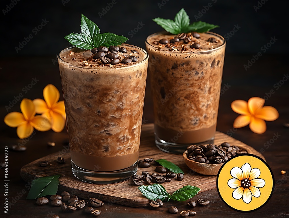custom made wallpaper toronto digitalTwo refreshing iced coffee beverages garnished with fresh mint leaves