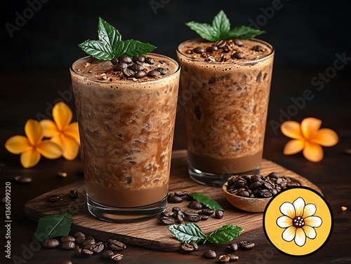 Wallpaper Mural Two refreshing iced coffee beverages garnished with fresh mint leaves Torontodigital.ca