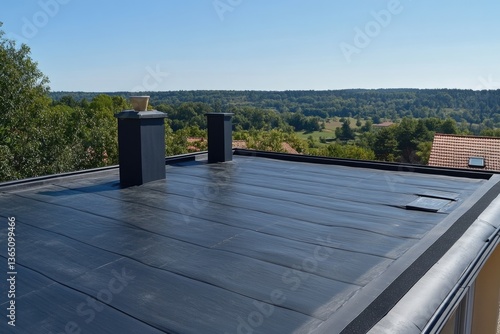 Epdm Roofing Membrane. Isolated Waterproofness Concept for Terraced Rooftop