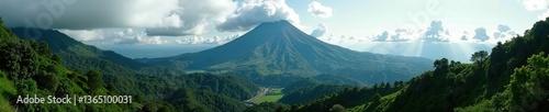 Lush green landscape surrounding the majestic Poas Volcano in the Poas Volcano National Park,  eco tourism,  geology