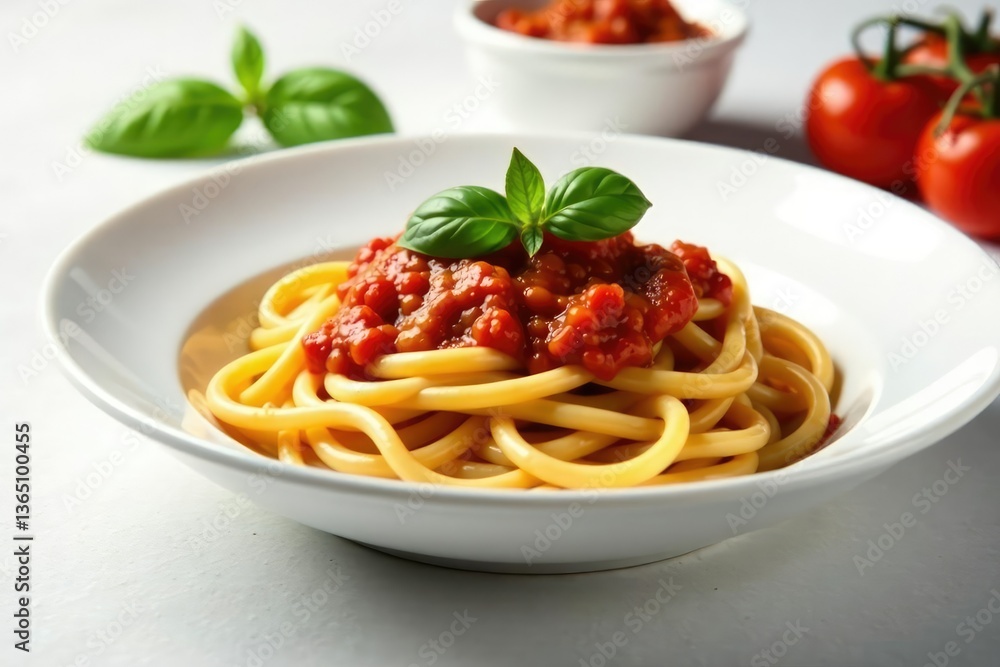 Fresh pasta with basil, tomato sauce on white , sauce, farfalle Fresh pasta with basil, tomato sauce on white , sauce, farfalle