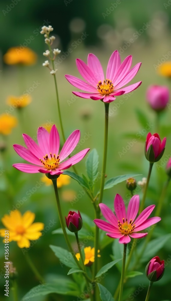 Gorgeous Wild Cleome rutidosperma flowers swaying in the wind, vibrant perennial wildflowers amidst flowering plants, vibrant, garden Gorgeous Wild Cleome rutidosperma flowers swaying in the wind, vibrant perennial wildflowers amidst flowering plants, vibrant, garden