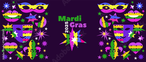 Mardi Gras Carnival, masquerade,  colorful poster   holidayy template design Vector carnaval banner