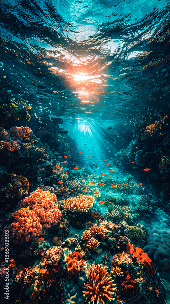 Naklejka premium A split-image of the ocean one half pristine and vibrant