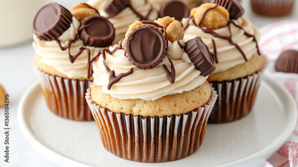 Sweet Temptation: A close-up view showcases delectable cupcakes, elegantly adorned with creamy frosting and rich chocolate accents, artfully presented on a plate. Sweet Temptation: A close-up view showcases delectable cupcakes, elegantly adorned with creamy frosting and rich chocolate accents, artfully presented on a plate.