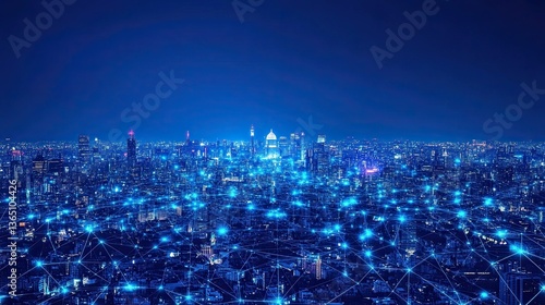 Indian Landmark, Taj Mahal Immersed in Futuristic Digital Blue Network