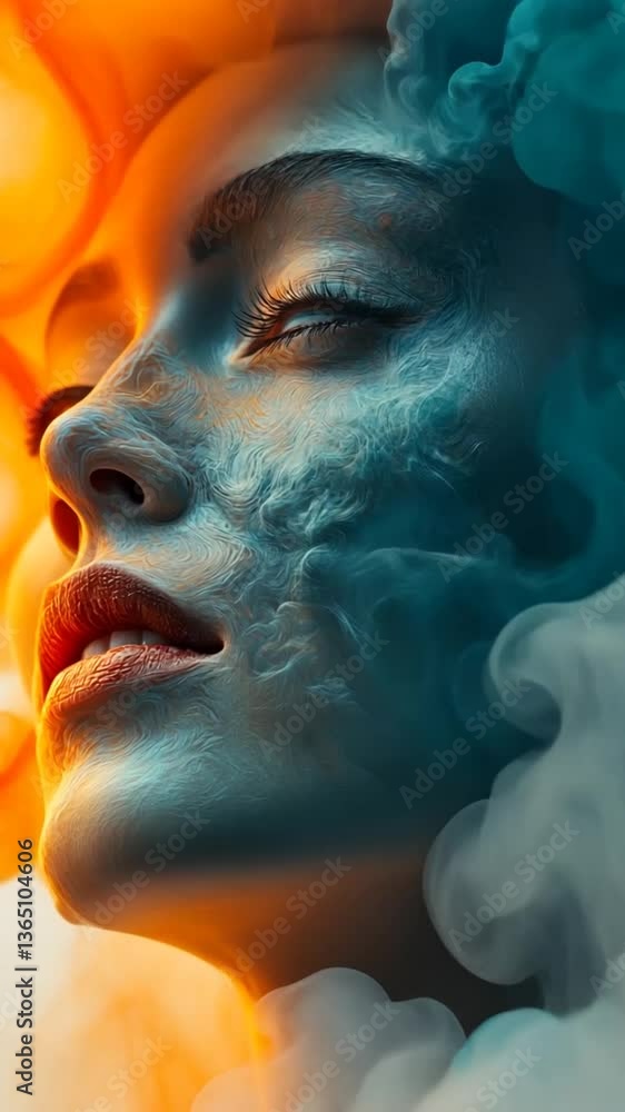 Woman Portrait in Orange and Teal Smoke Woman Portrait in Orange and Teal Smoke
