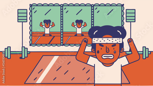 Frustrated Gym Character Vector SVG - Editorial Illustration