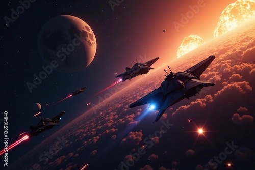 Intense space battle scene with massive starships, explosions, and laser beams,  epic,  video game concepts