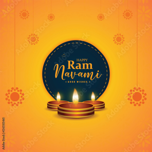 Happy ram navami good wishes, worship, pray, social, media, post, or banner vector design with god ramnavmi temple