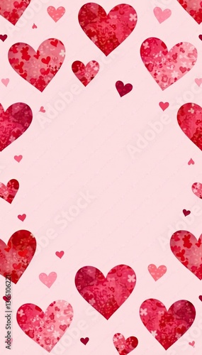 Seamless watercolor Valentine heart pattern background in shades of red and pink, ideal for romantic designs and applications, holiday, festive