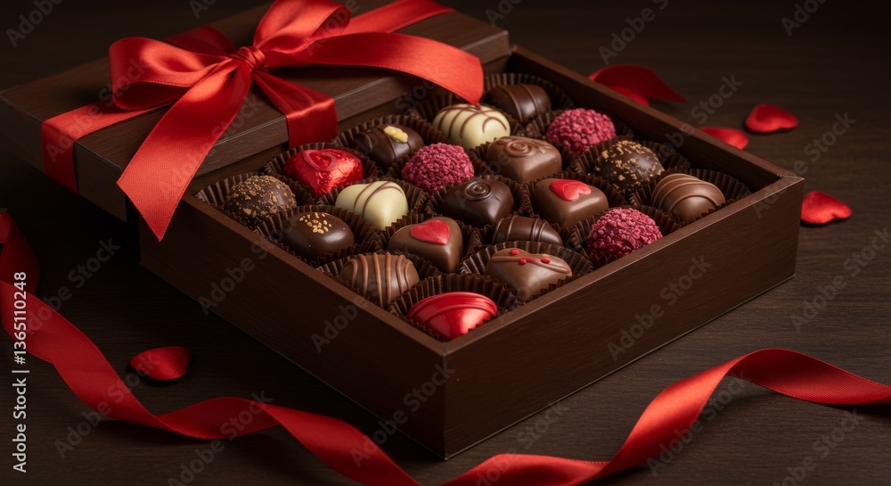 Luxurious Assorted Chocolate Gift Box with Red Ribbon Valentine s Day Sweets Luxurious Assorted Chocolate Gift Box with Red Ribbon Valentine s Day Sweets
