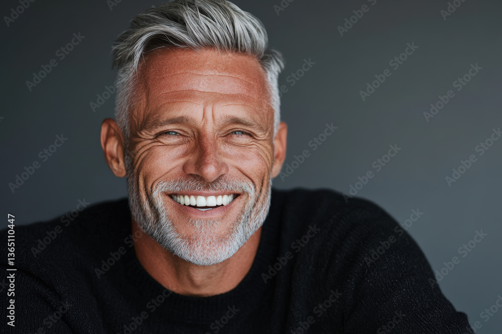 Cheerful Senior Man with White Hair Smiling at Camera Cheerful Senior Man with White Hair Smiling at Camera