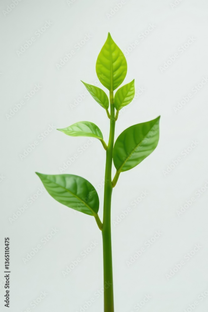 Obraz premium Small sprouts on a stem isolated in white against gray, isolated objects, nature