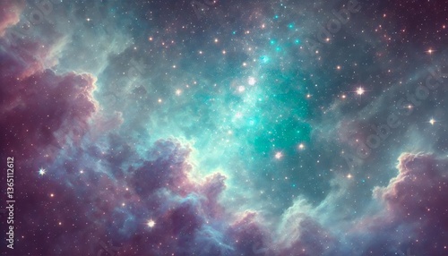 Soft teal nebula and stars in deep space