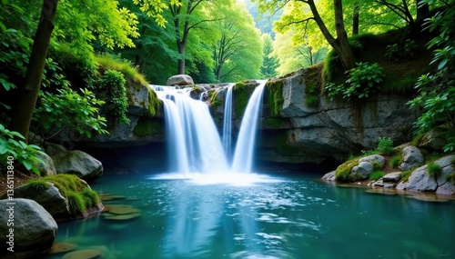 Serene landscape of cascading waterfalls in Plitvice Lakes Croatia,  national park,  Plitvice Lakes