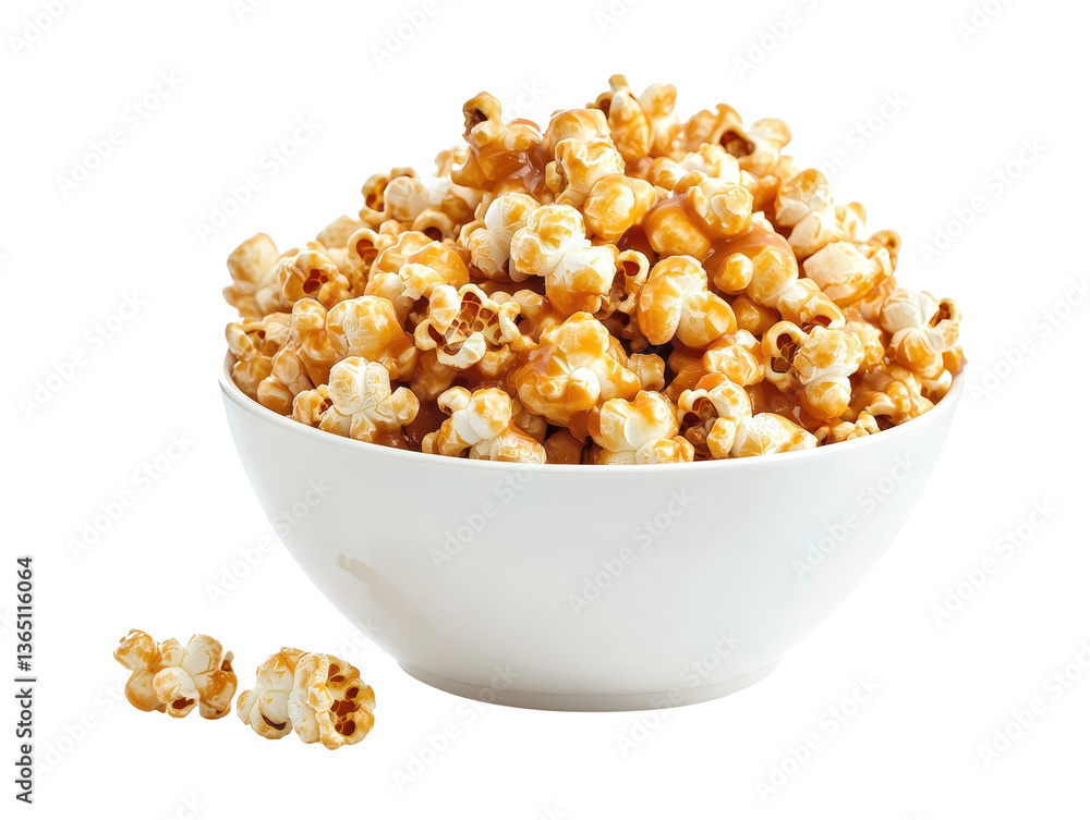 Isolated Bowl of Caramel Popcorn with Loose Kernels Isolated Bowl of Caramel Popcorn with Loose Kernels