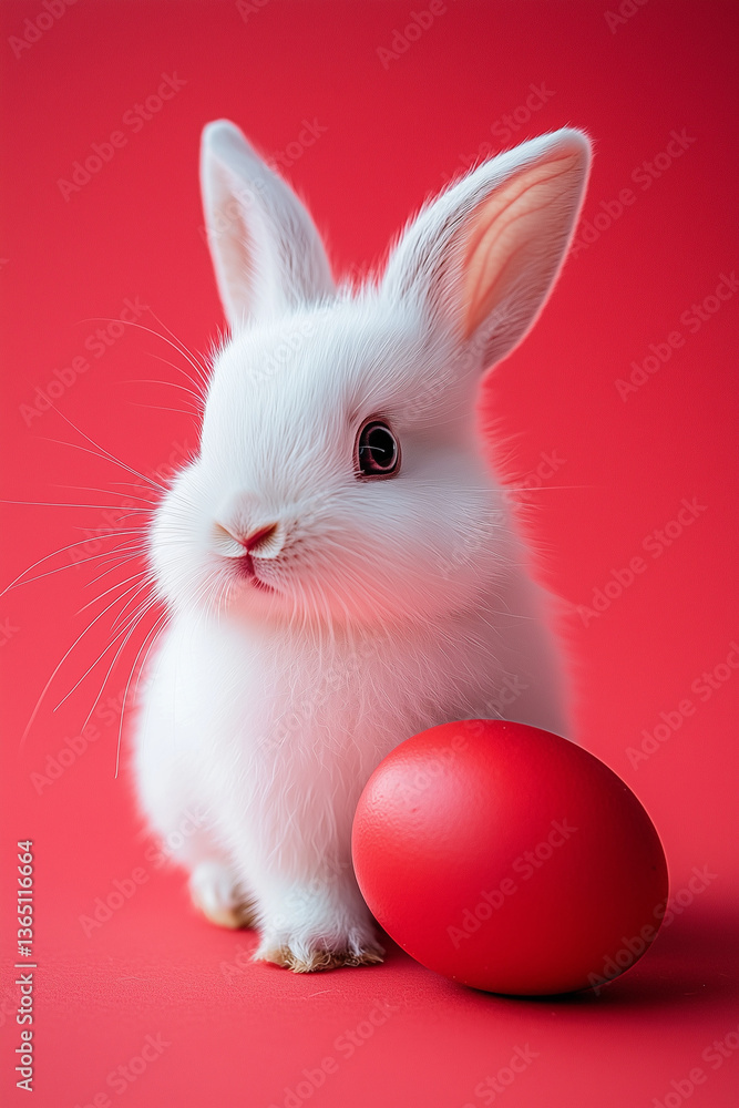 Minimal Easter card with black rabbit with a red Easter egg on the side, against a red background. Cute animal cover Minimal Easter card with black rabbit with a red Easter egg on the side, against a red background. Cute animal cover