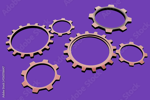 Six metallic gear wheels wi...