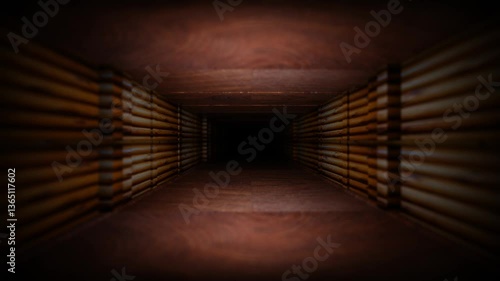Wallpaper Mural endless forward movement inside a rectangular tunnel with dark old wood texture. 3d render looped animation. Torontodigital.ca