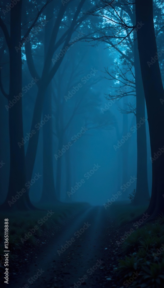Fototapeta premium Mysterious and moody image with a deep blue dark background, calming, moody