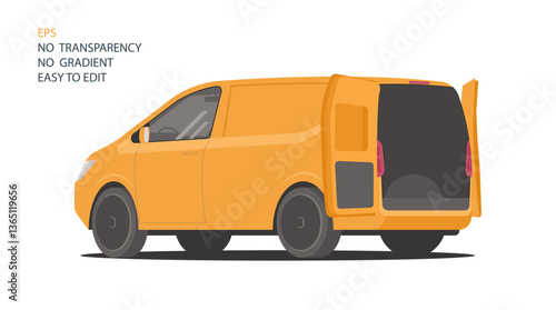 Cargo van with open trunk. 3\4 view from the rear. Vector illustration.
