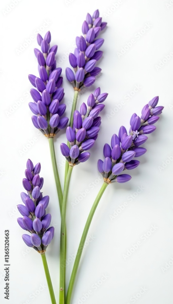 Fototapeta premium Lavender flowers in full bloom arranged elegantly on a white background, medicinal, flowers