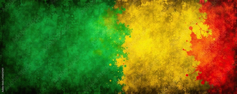 Obraz premium Grunge background in reggae colors of green, yellow, and red, with distressed textures and rough edges, green, grunge