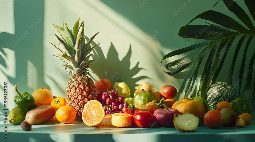 Vibrant Summer Fruit Still Life Photography Green Background Tropical Pineapple Oranges Grapefruit Delicious Healthy Food Vitamins Fresh Produce Juicy Vibrant Summer Fruit Still Life Photography Green Background Tropical Pineapple Oranges Grapefruit Delicious Healthy Food Vitamins Fresh Produce Juicy