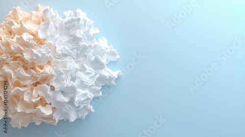 Abstract pastel cream and white textured shapes on light blue background