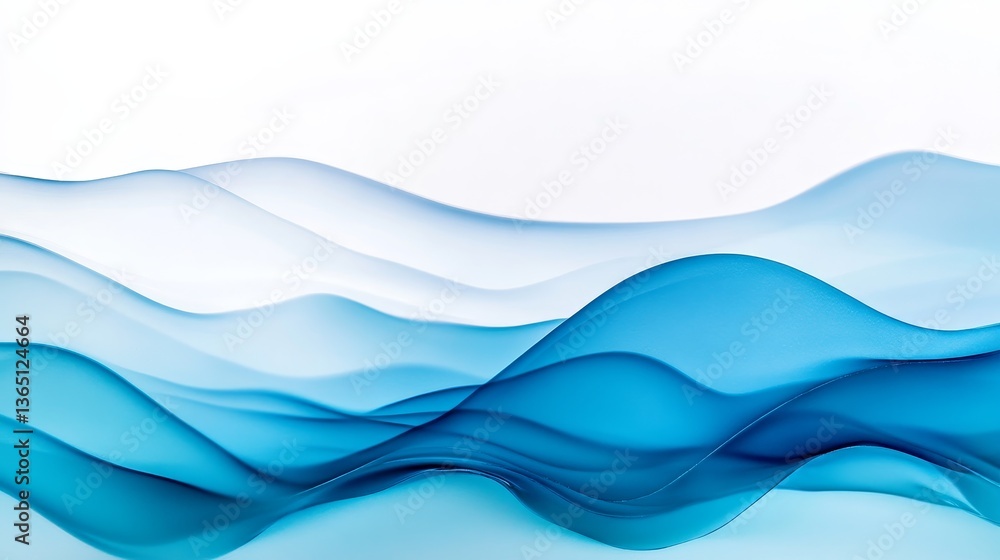Fototapeta premium Abstract waves of blue and turquoise flowing gracefully against a white background, evoking tranquility