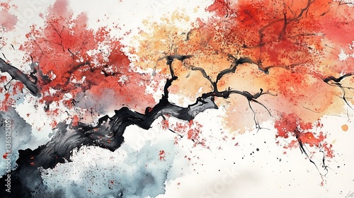 Autumn Tree Watercolor Painting.