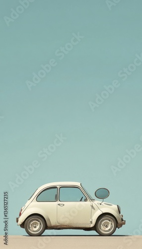 Classic car, minimalist design, pastel background.  Simple, elegant aesthetic