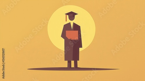 Graduate Holding Diploma in Front of Bright Circle Symbolizing Achievement and Success in Education