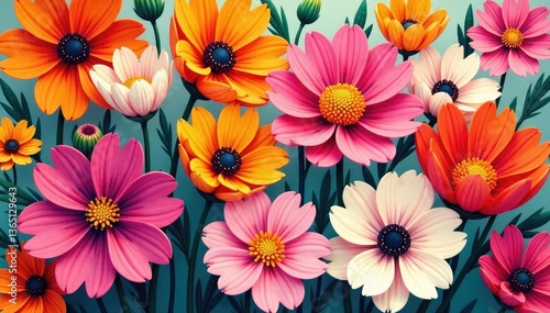 Wallpaper Mural Bold, stylized floral shapes arranged in a square grid , simple, line, art deco Torontodigital.ca