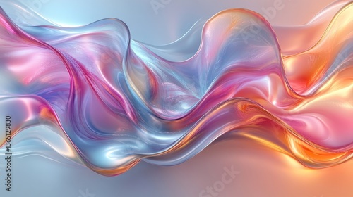 Abstract iridescent fluid, flowing waves, dynamic curves, vibrant colors