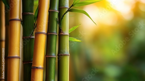 Bamboo Harmony: Golden and Green Bamboo Stalks at Sunset