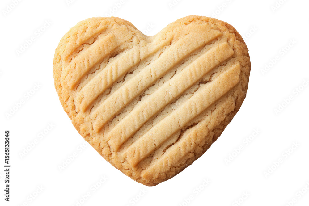 Heart-shaped cookie with diagonal lines on black background, cut out Heart-shaped cookie with diagonal lines on black background, cut out