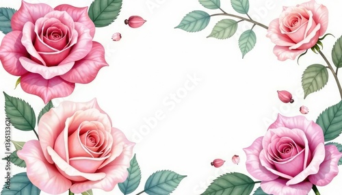Delicate watercolor roses & leaves, soft pastel hues, surface pattern, seamless pattern