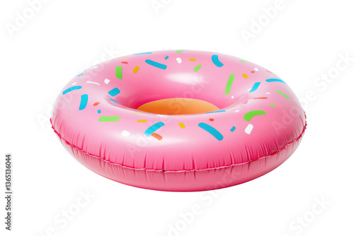 Pink inflatable donut pool float with colorful sprinkles, cut out