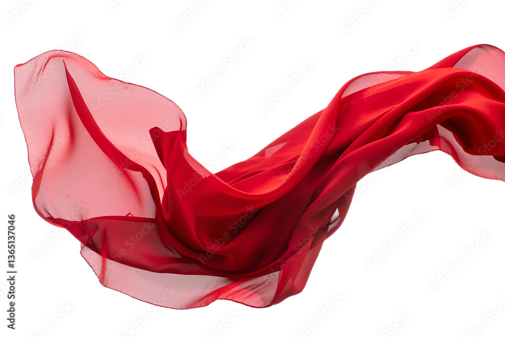 Floating red satin ribbon fabric, cut-out, transparent background Floating red satin ribbon fabric, cut-out, transparent background