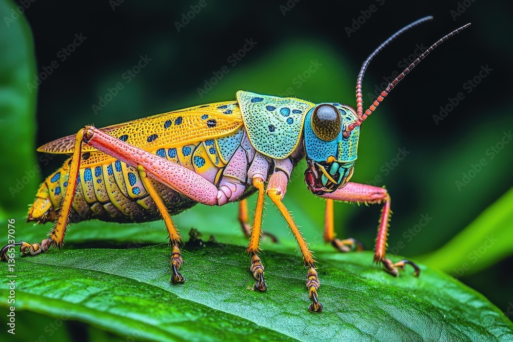 Fototapeta premium Exploring the Evolutionary Adaptations and Striking Details of an Insect Through Intricate Negative Space and Vibrant Colors